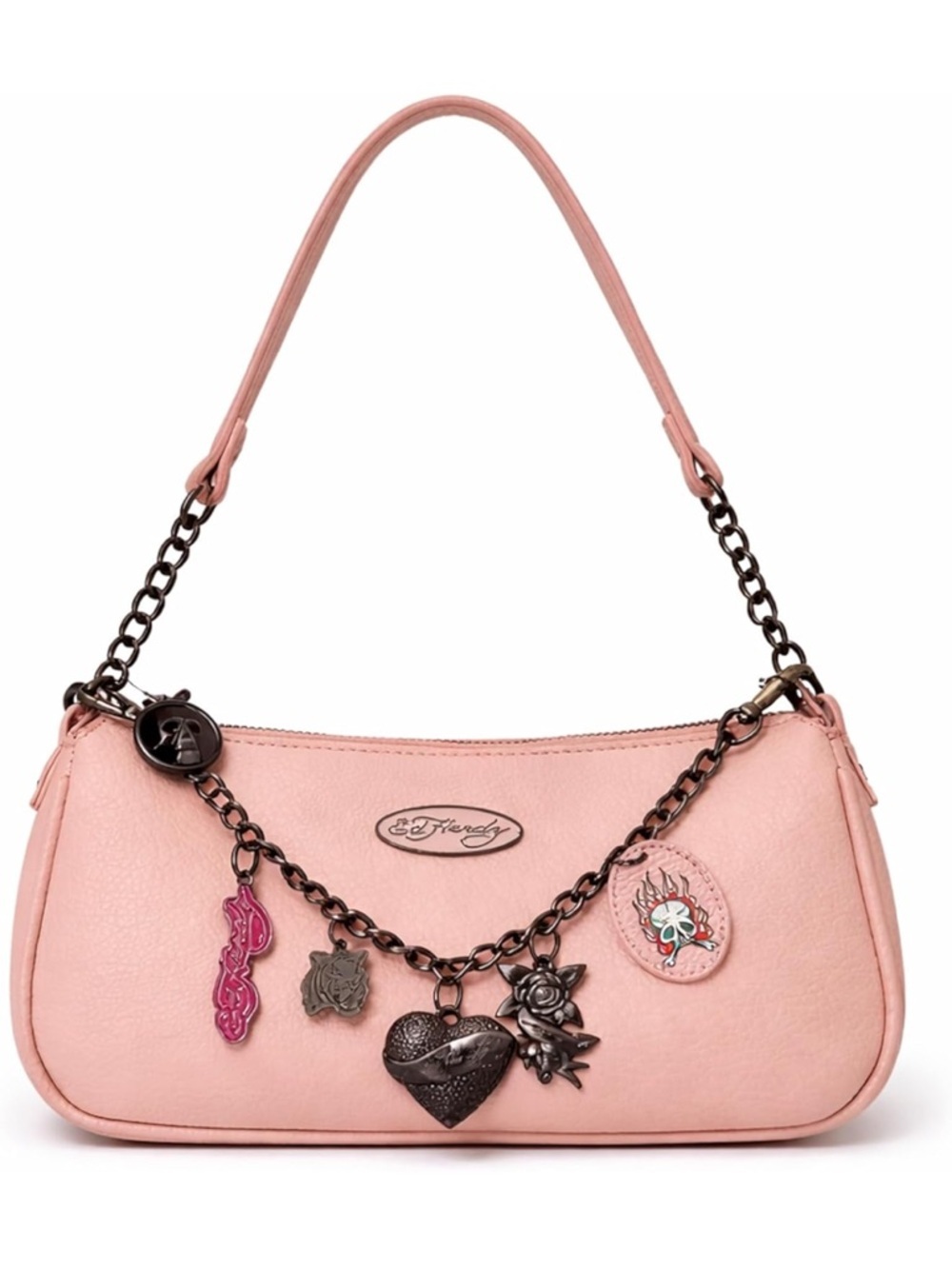 Y2K Ed Hardy Pink Charm Chain Shoulder Bag